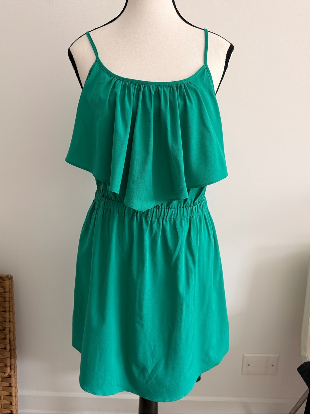 Green Ruffle Overlay Spaghetti Strap Dress - Beach cover up from French Brand AP